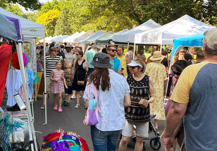 View of vendor tents and visitors at the 2022 Pickwick Street Fair